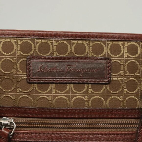 Salvatore Ferragamo Gancini Tote Bag Canvas Brown Silver Auth - Picture 6 of 16